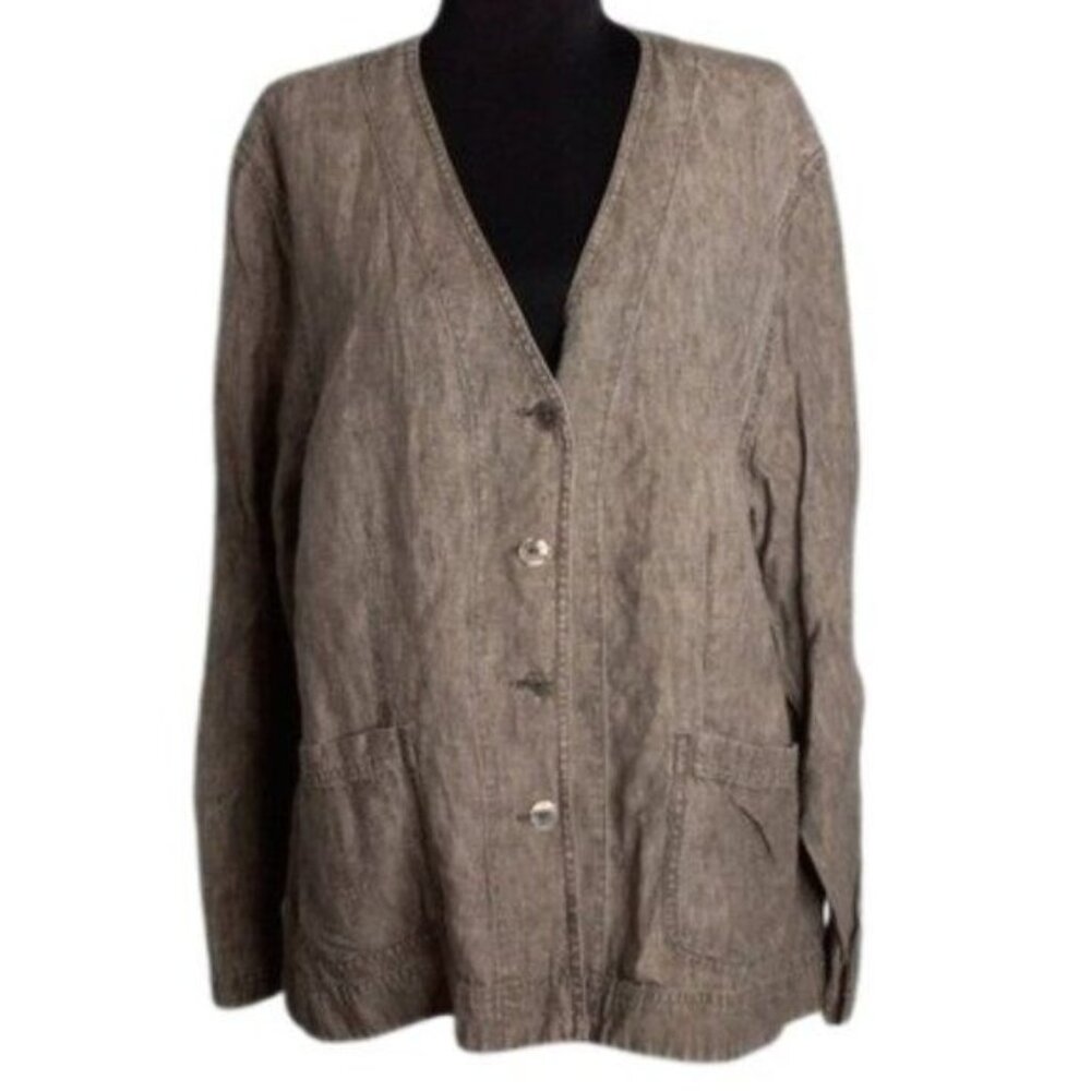 J. Jill XL Women's Linen Jacket Black Long Sleeve Button Front Casual